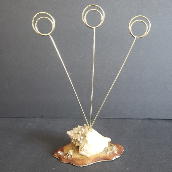 #Seashell Enamel Rhinestone Photo Card Holder Gold Tone Wire Ring - Picture 4 of 15